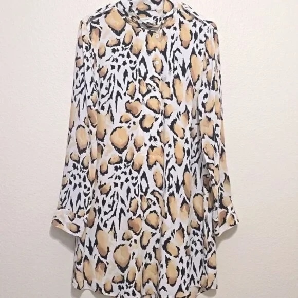 Equipment Leopard Print Dress - Black, White, Tan, Size XL - Picture 1 of 7